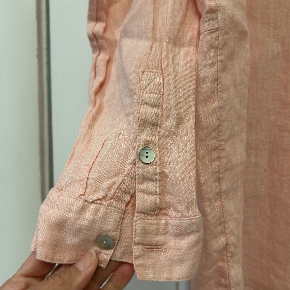 J. Jill Womens Sz M Love Linen Button Up Shirt Peach Salmon 100% Linen Coastal - Picture 10 of 11